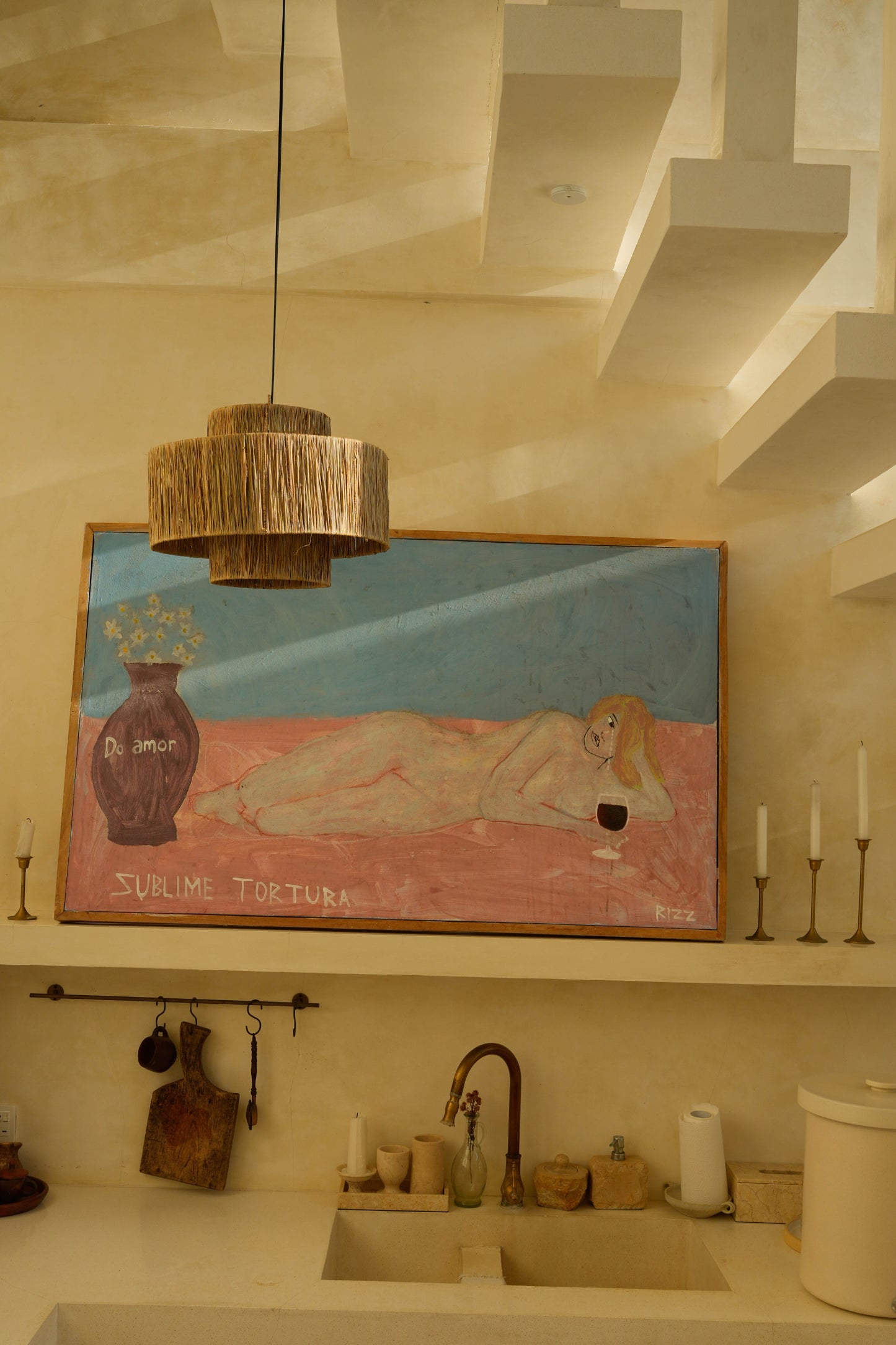Raffia Double Drum Chandelier Light