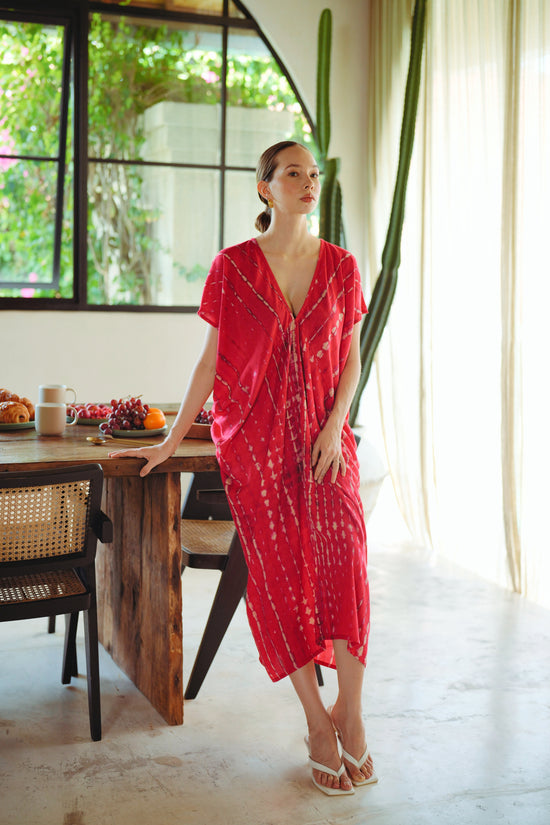 Madella Hand Dyed Kaftan Dress in Tomato