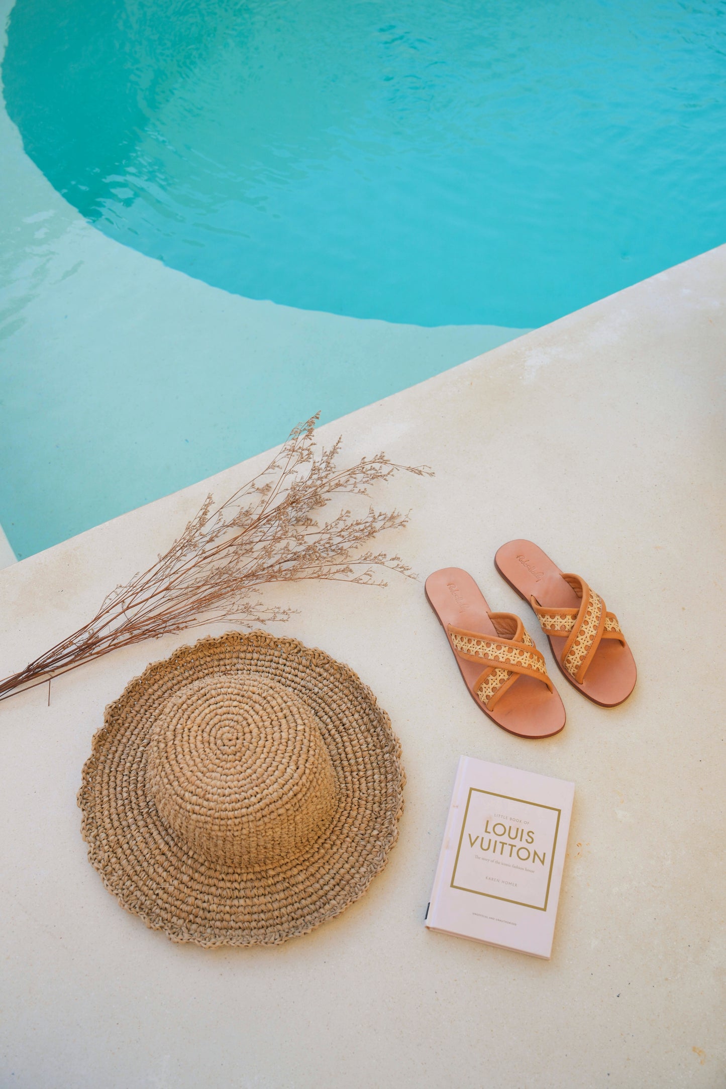 Della Cane and Leather Slide Sandals in Tan