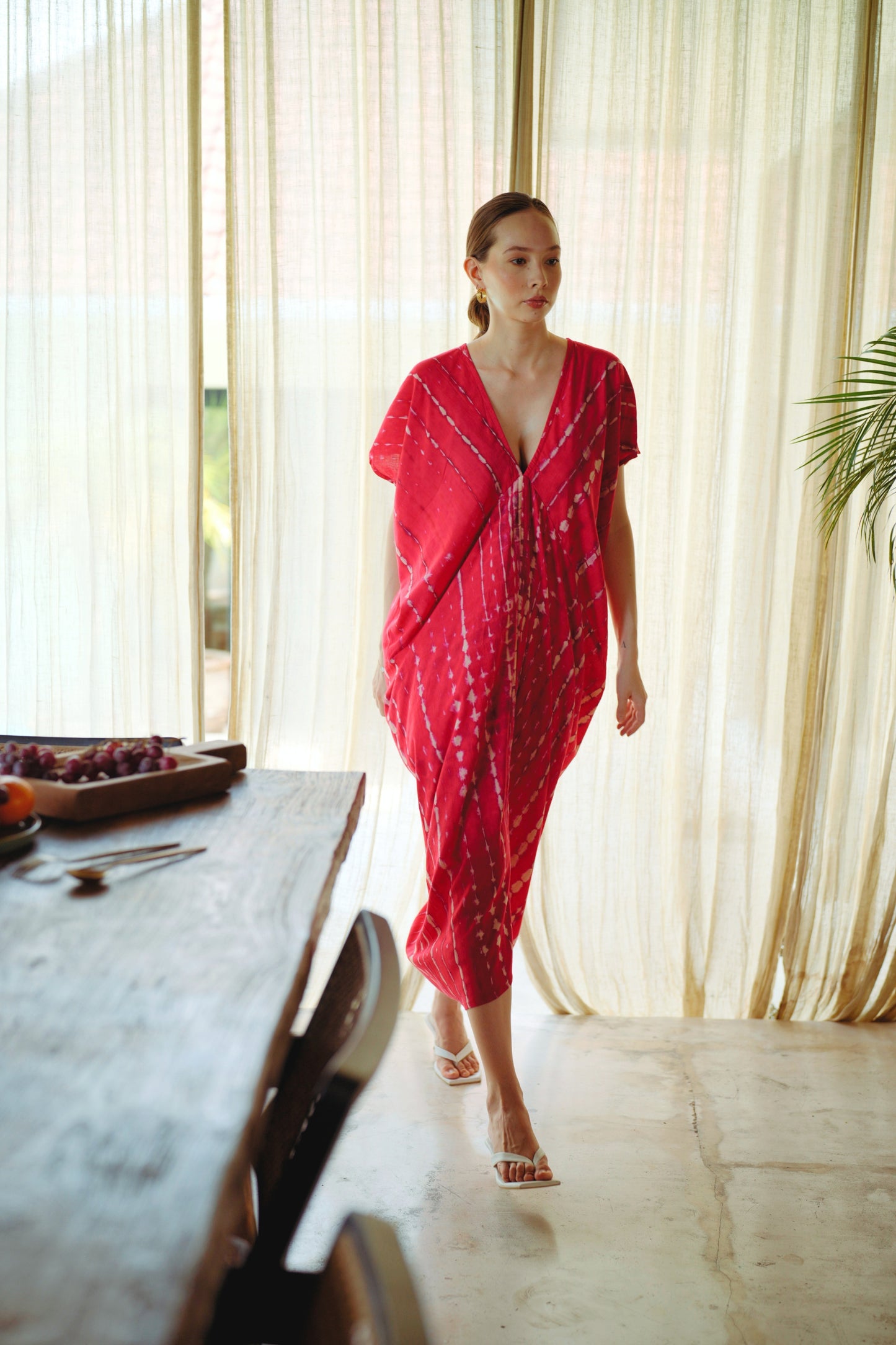 Load image into Gallery viewer, Madella Hand Dyed Kaftan Dress in Tomato
