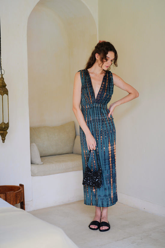 Clara Maxi Slip Dress in Deep Sea Blue Pink Haley Clara Maxi Slip Dress in Deep Sea Blue Pink Haley