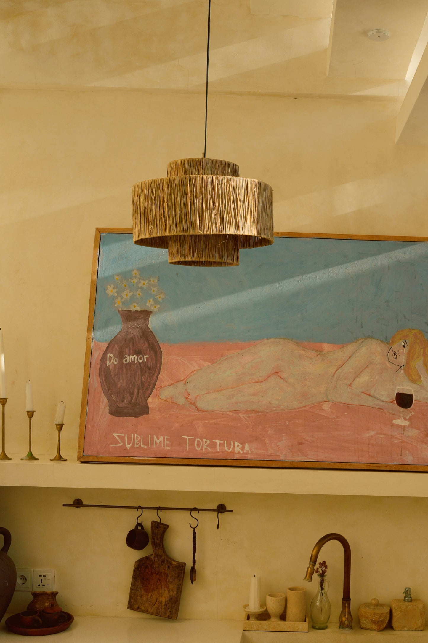 Raffia Double Drum Chandelier Light