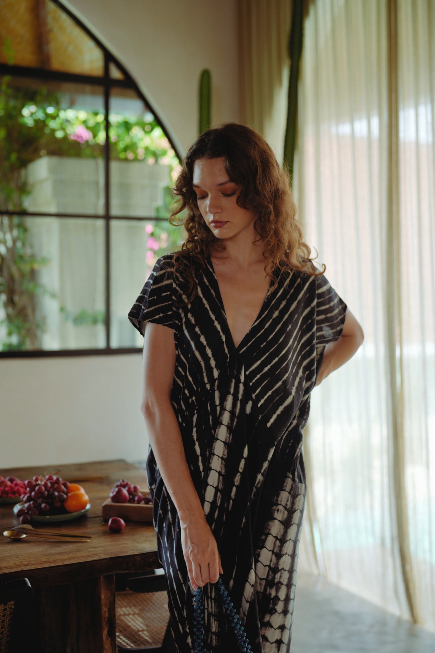 Load image into Gallery viewer, Madella Hand Dyed Kaftan Dress in Black Tie Dyed
