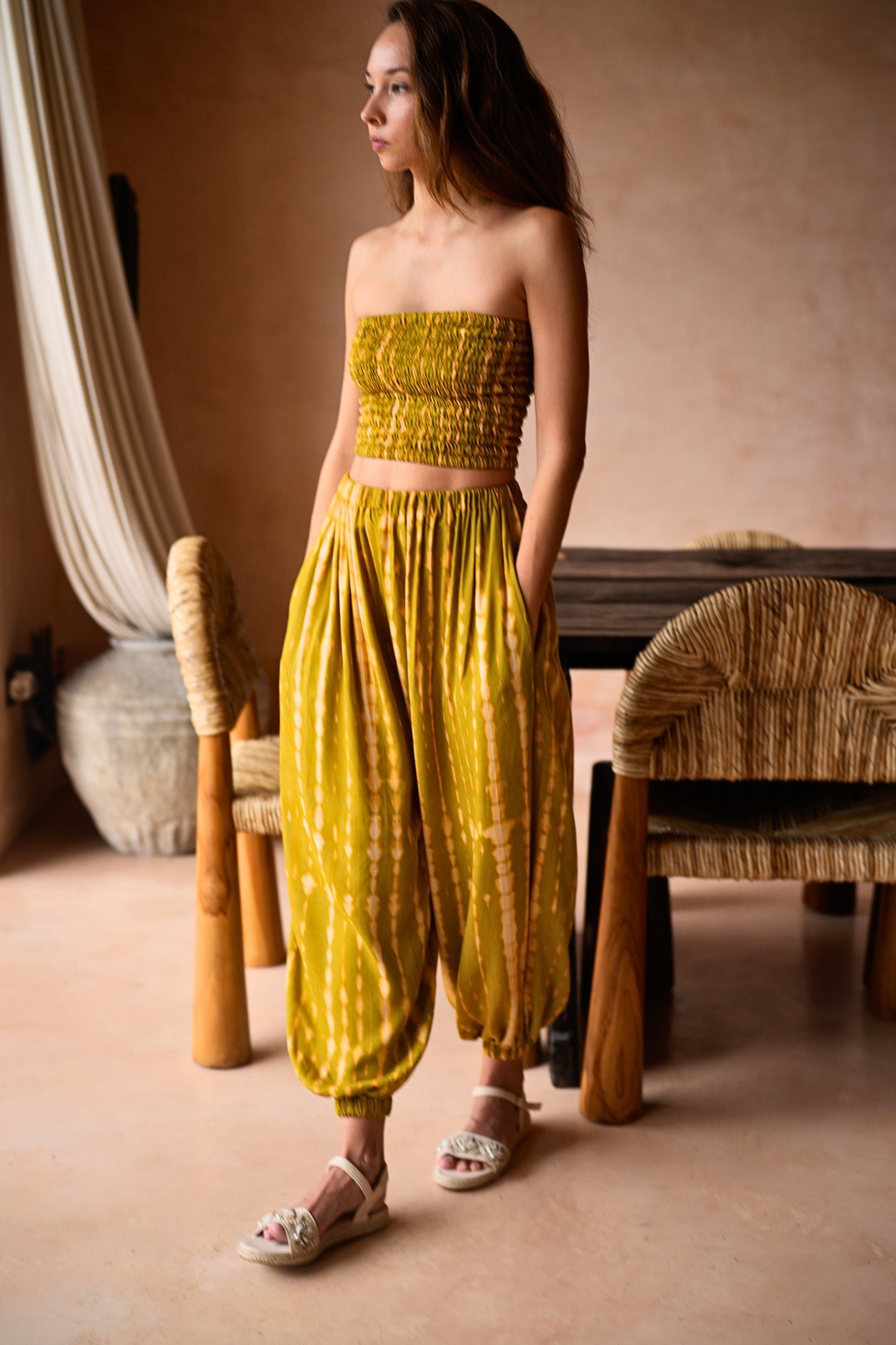 Jane Balloon Pants With Matching Tube Top Set in Lemongrass