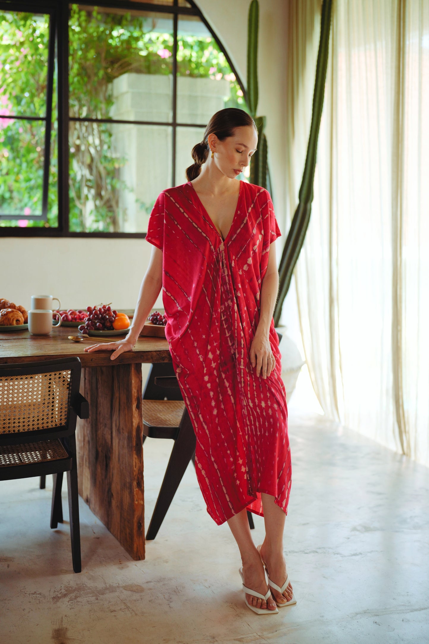 Madella Hand Dyed Kaftan Dress in Tomato