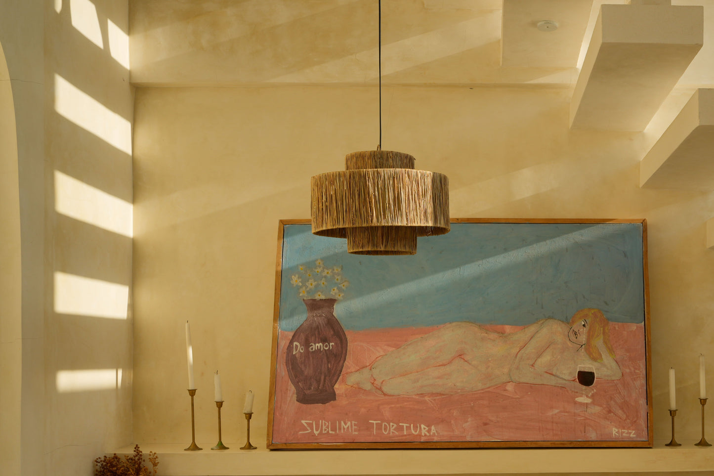 Raffia Double Drum Chandelier Light