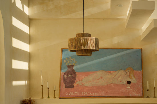 Raffia Double Drum Chandelier Light