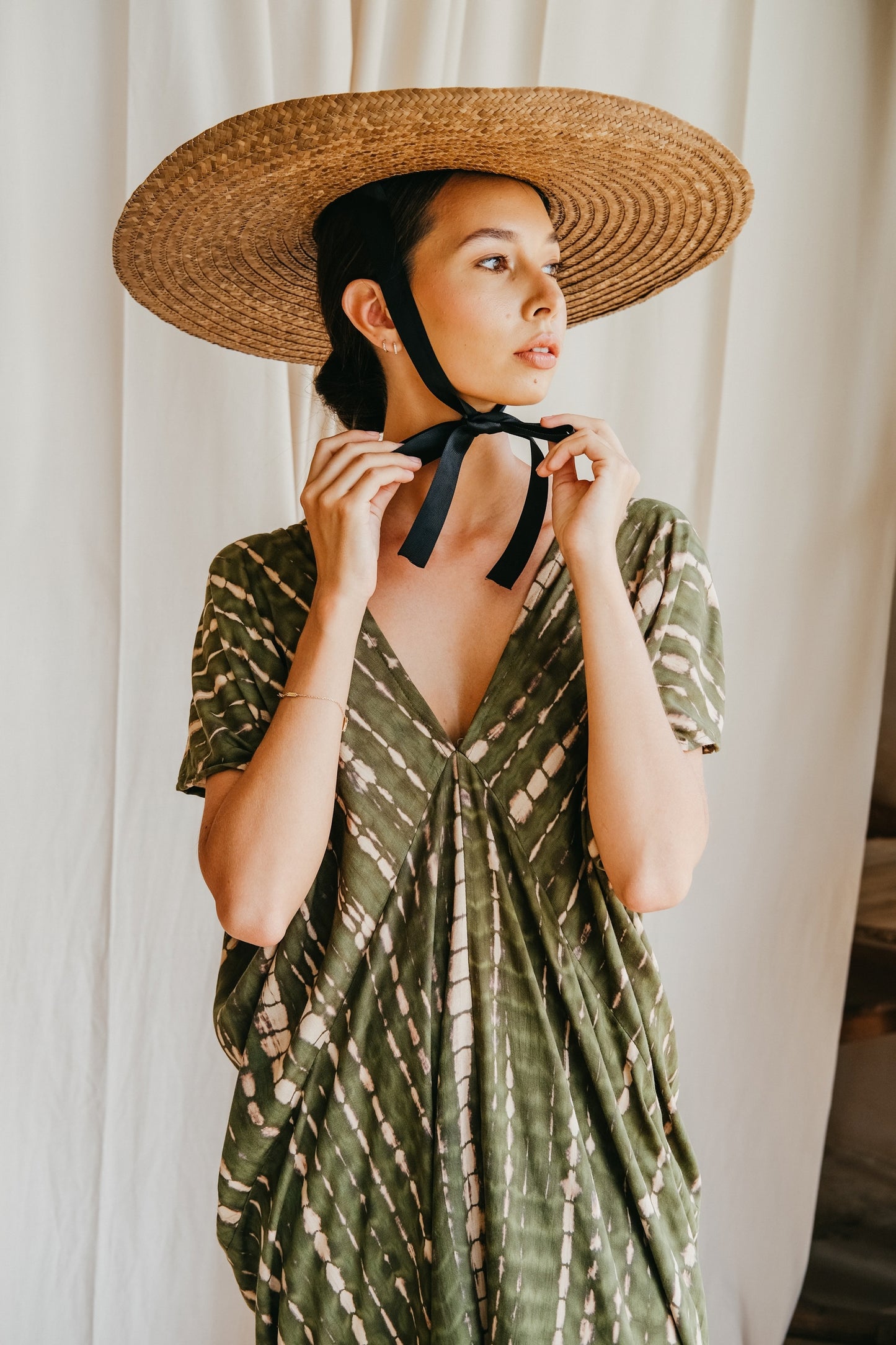 Madella Hand Dyed Kaftan Dress in Seaweed green