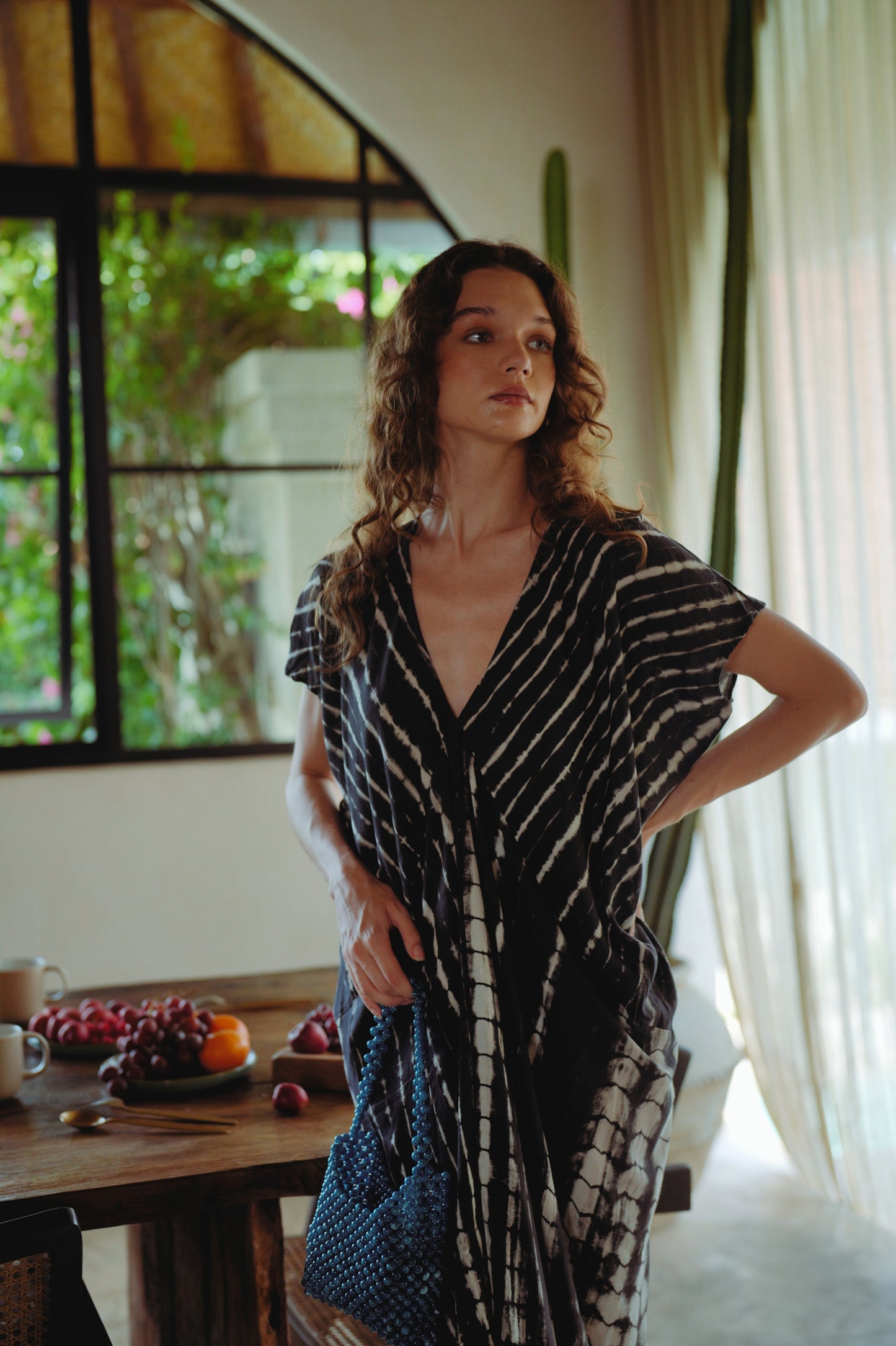 Load image into Gallery viewer, Madella Hand Dyed Kaftan Dress in Black Tie Dyed
