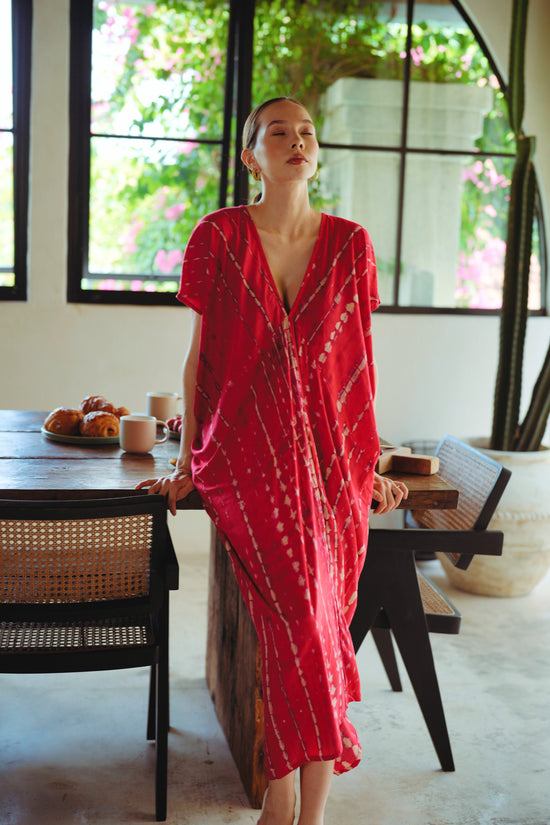 Madella Hand Dyed Kaftan Dress in Tomato