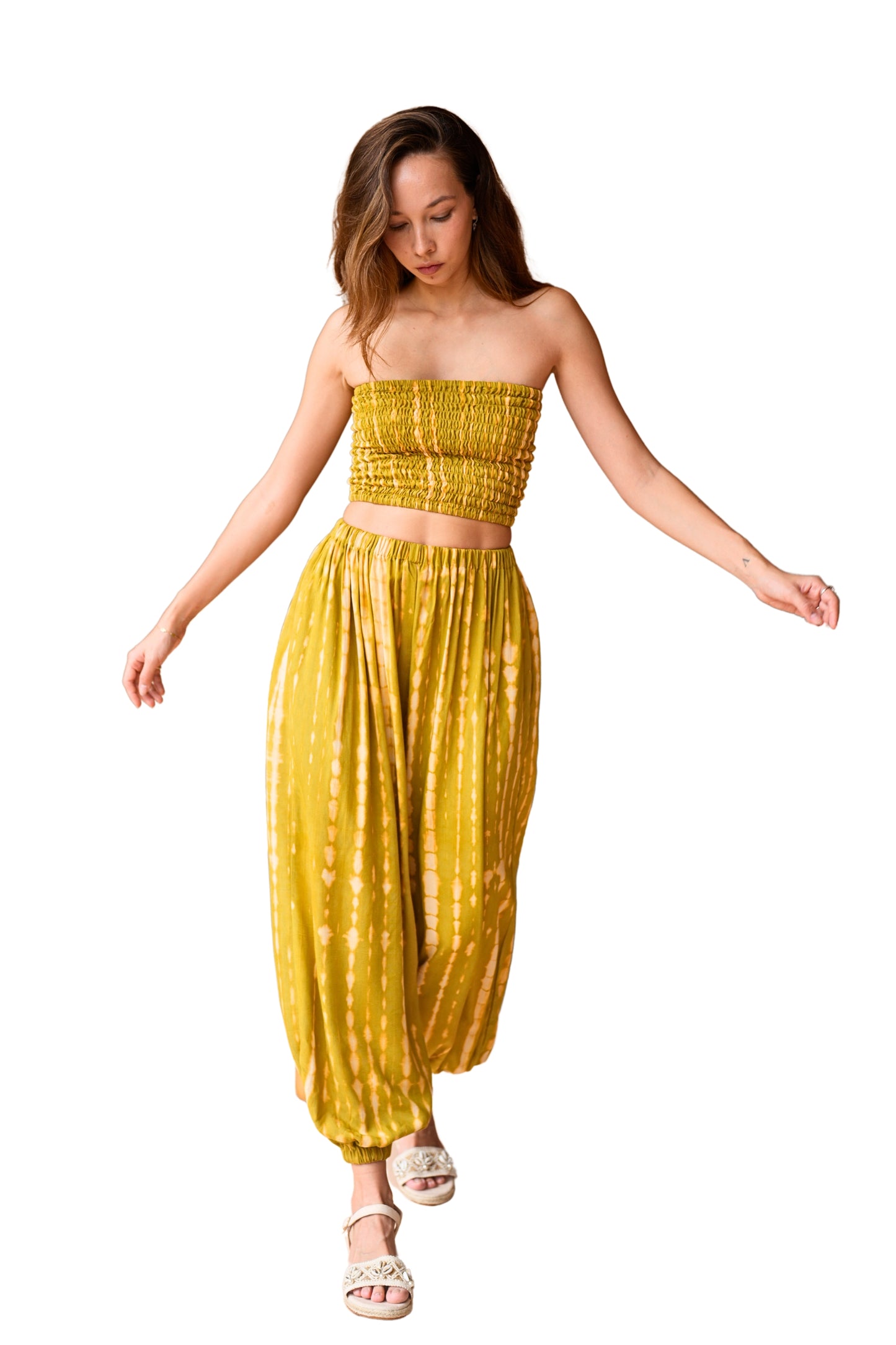 Jane Balloon Pants With Matching Tube Top Set in Lemongrass