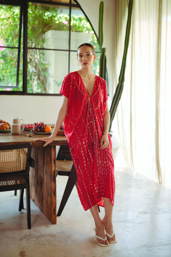 Madella Hand Dyed Kaftan Dress in Tomato