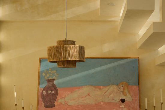 Raffia Double Drum Chandelier Light