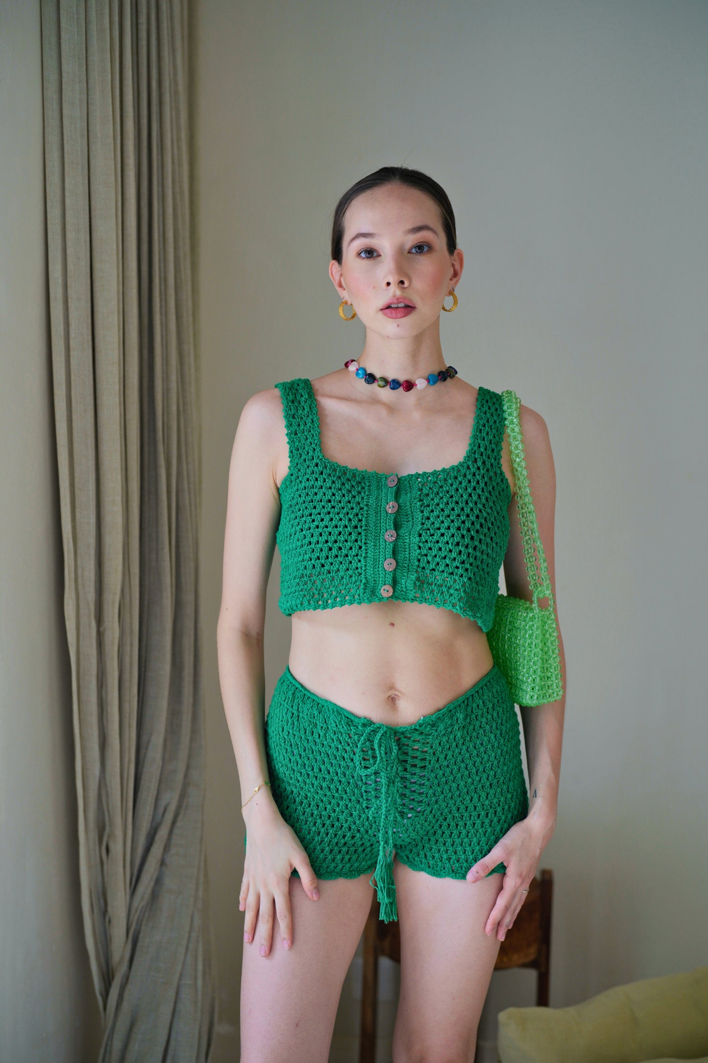 Amaya Hand Crochet Crop Top and Shorts Matching Set
