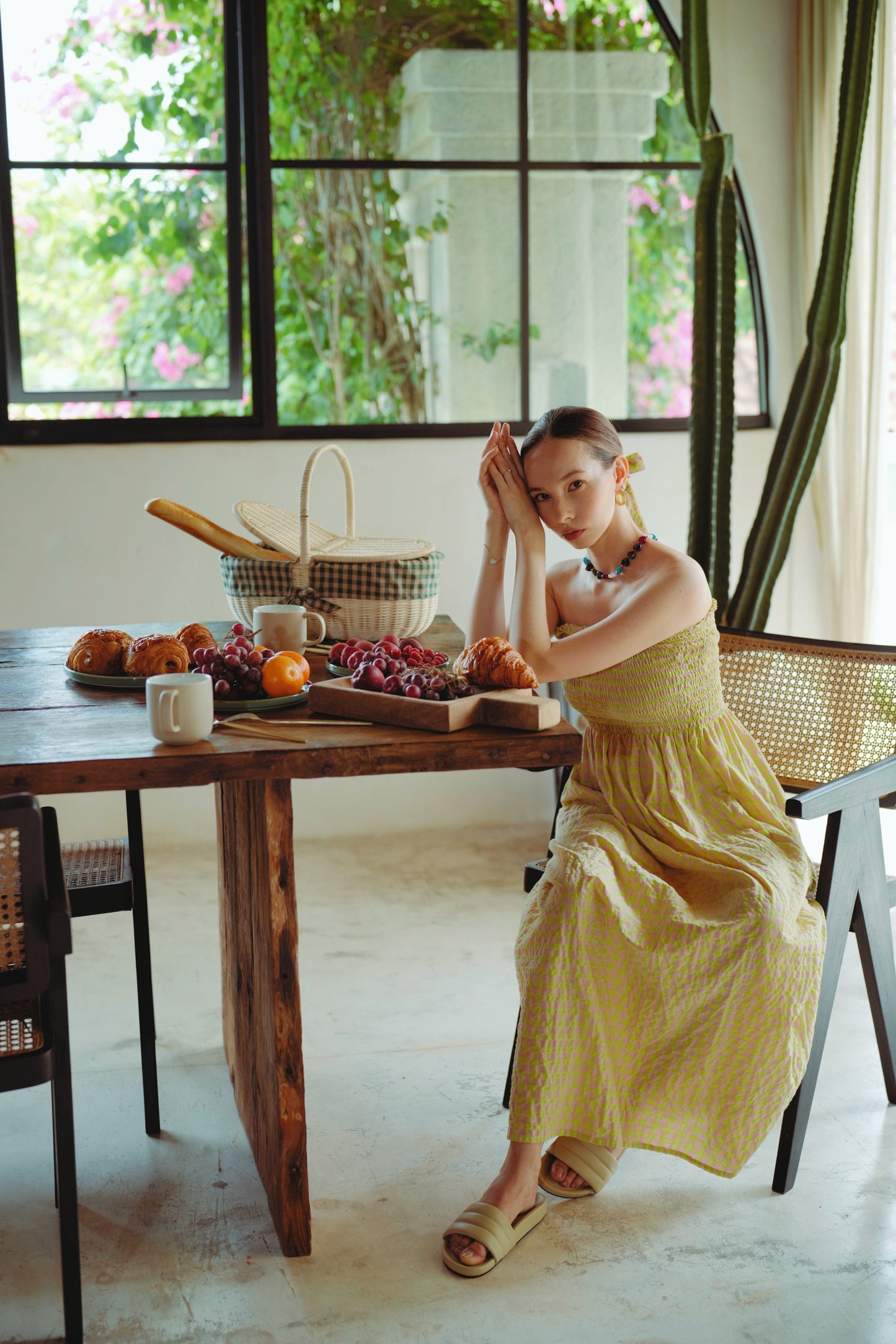 PRE-ORDER! Ava Strapless Crinkle Gingham Dress in Lemonade