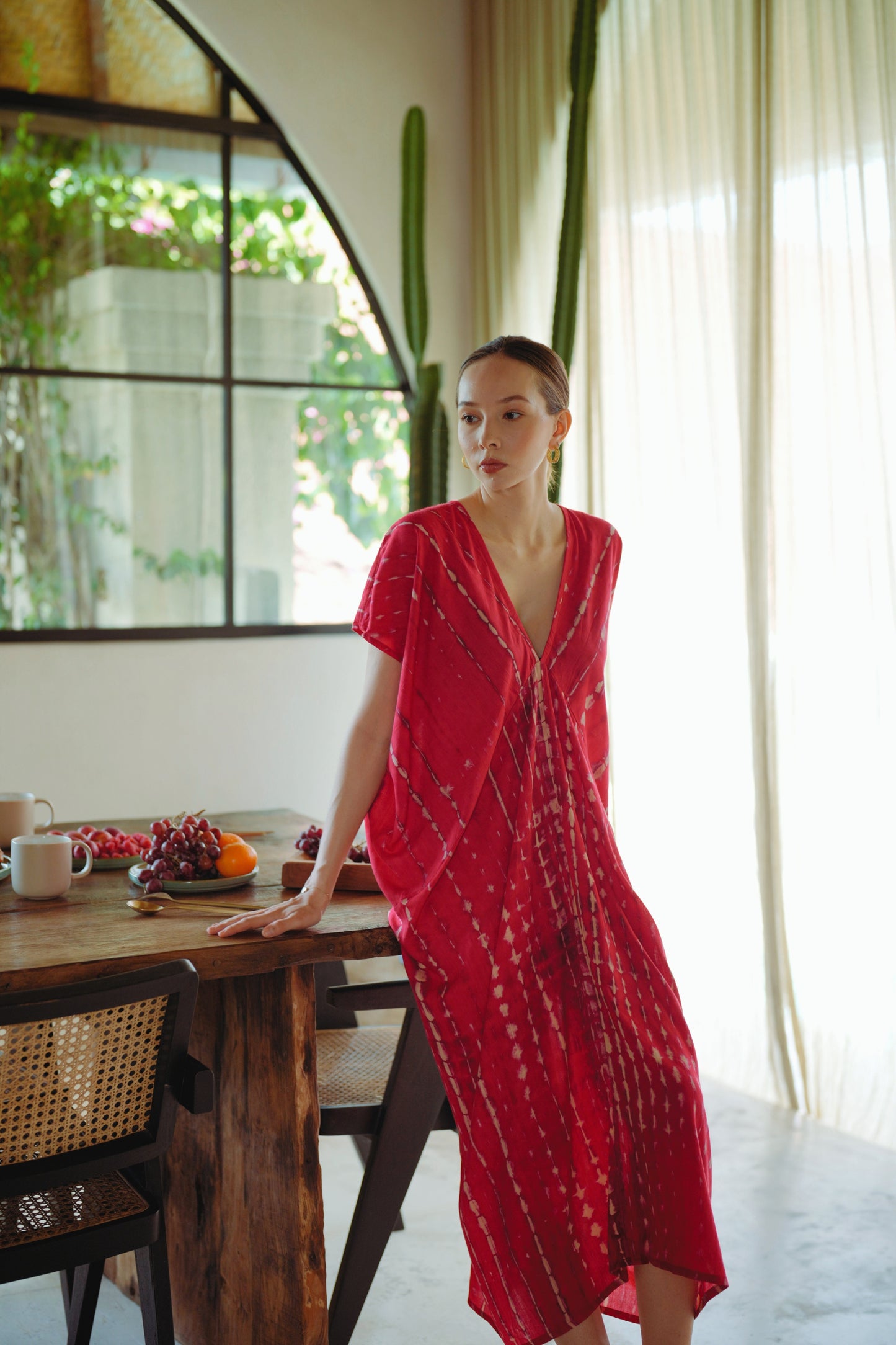 Madella Hand Dyed Kaftan Dress in Tomato