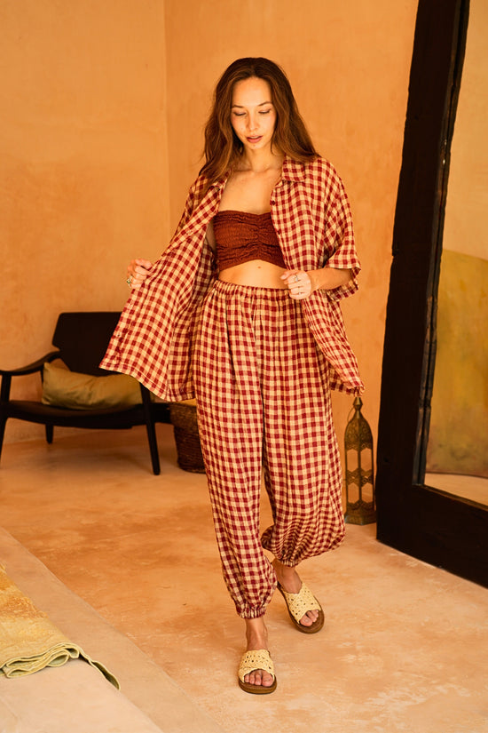 Vanessa Linen Gingham Balloon Pants in Red