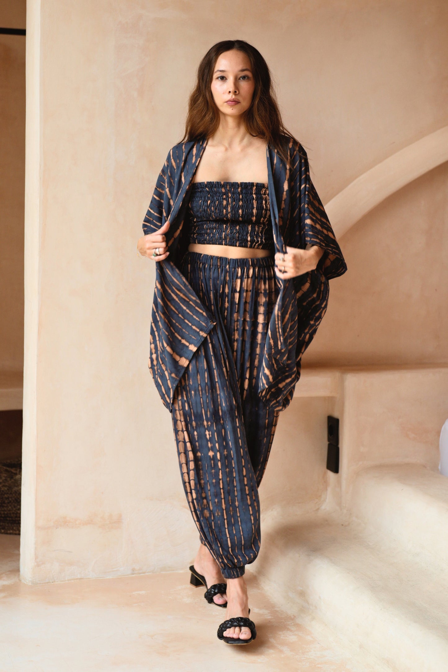 Angela Short Kimono Duster in Deep Sea Blue