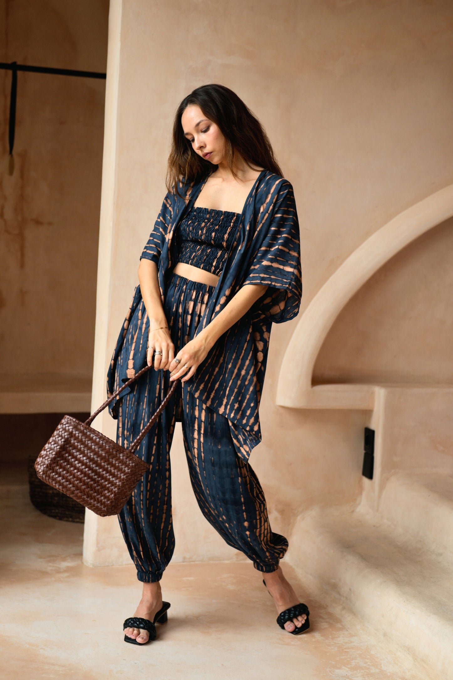 Maria Artisan Handwoven Leather Mini Tote in Brown