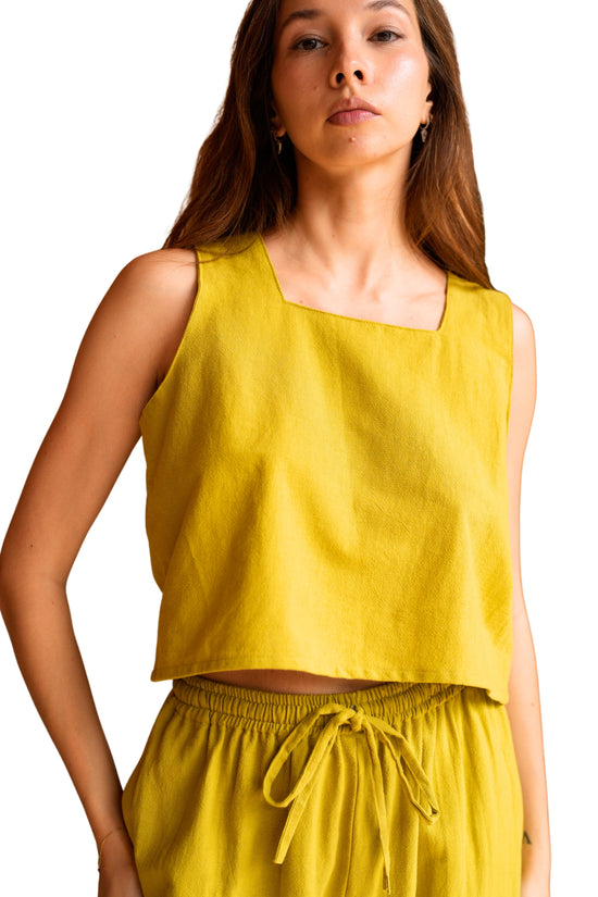 Becca Linen top in Lemongrass