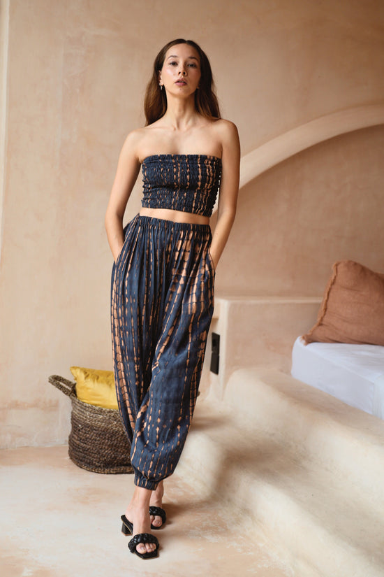 Jane Balloon Pants With Matching Tube Top Set in Deep Sea Blue