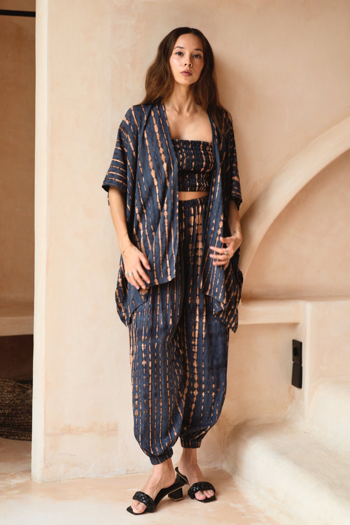 Angela Short Kimono Duster in Deep Sea Blue