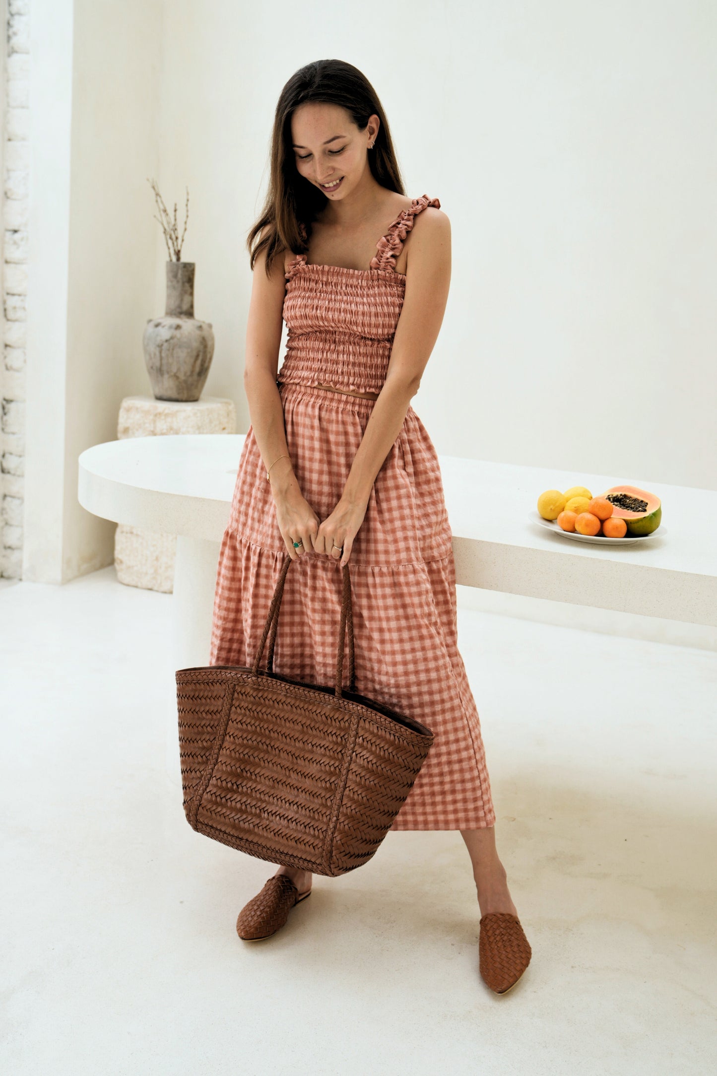 PRE-ORDER - Phoebe Handwoven Leather Tote in Brown