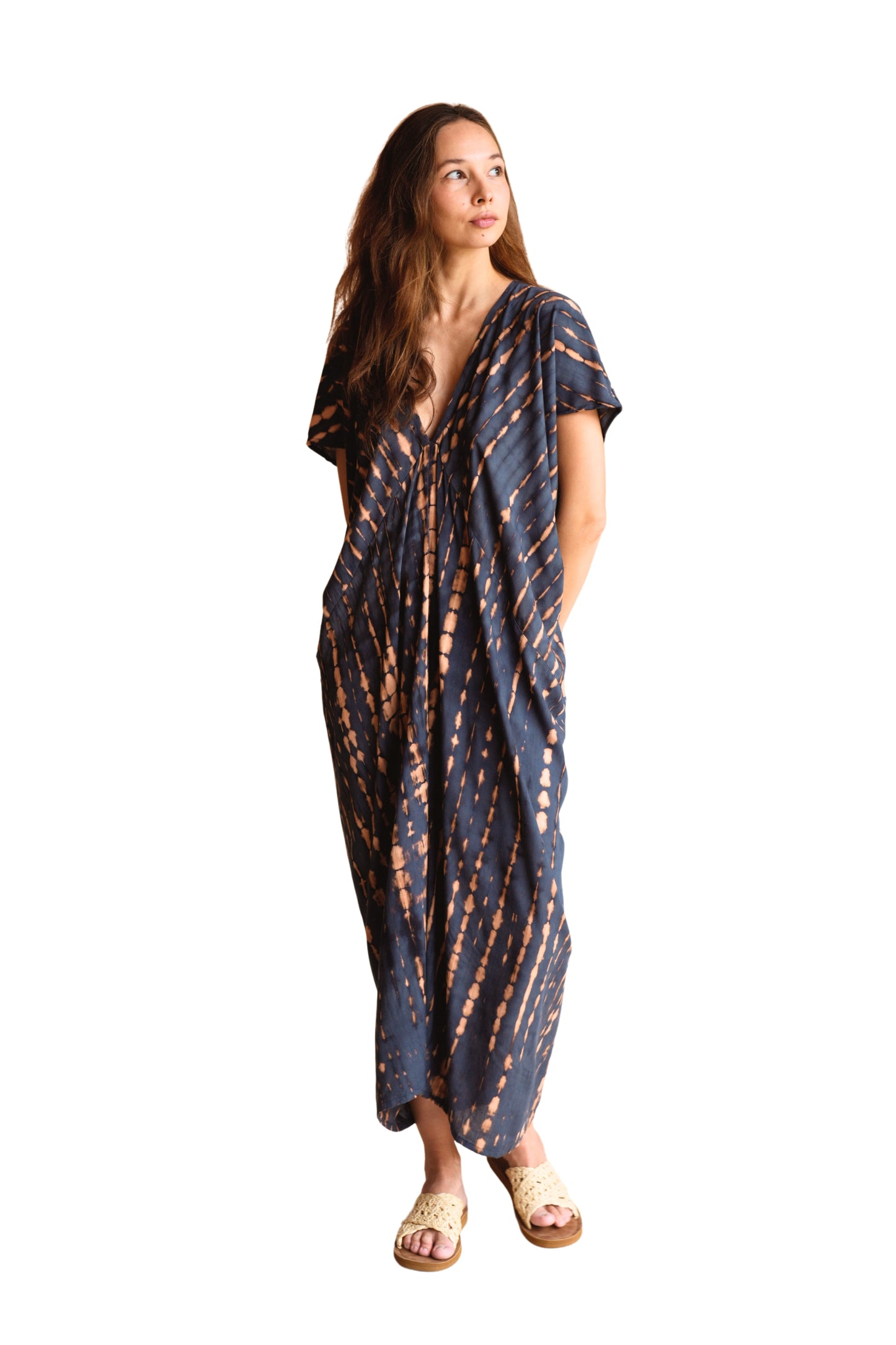 Madella Hand Dyed Kaftan Dress in Deep Sea Blue