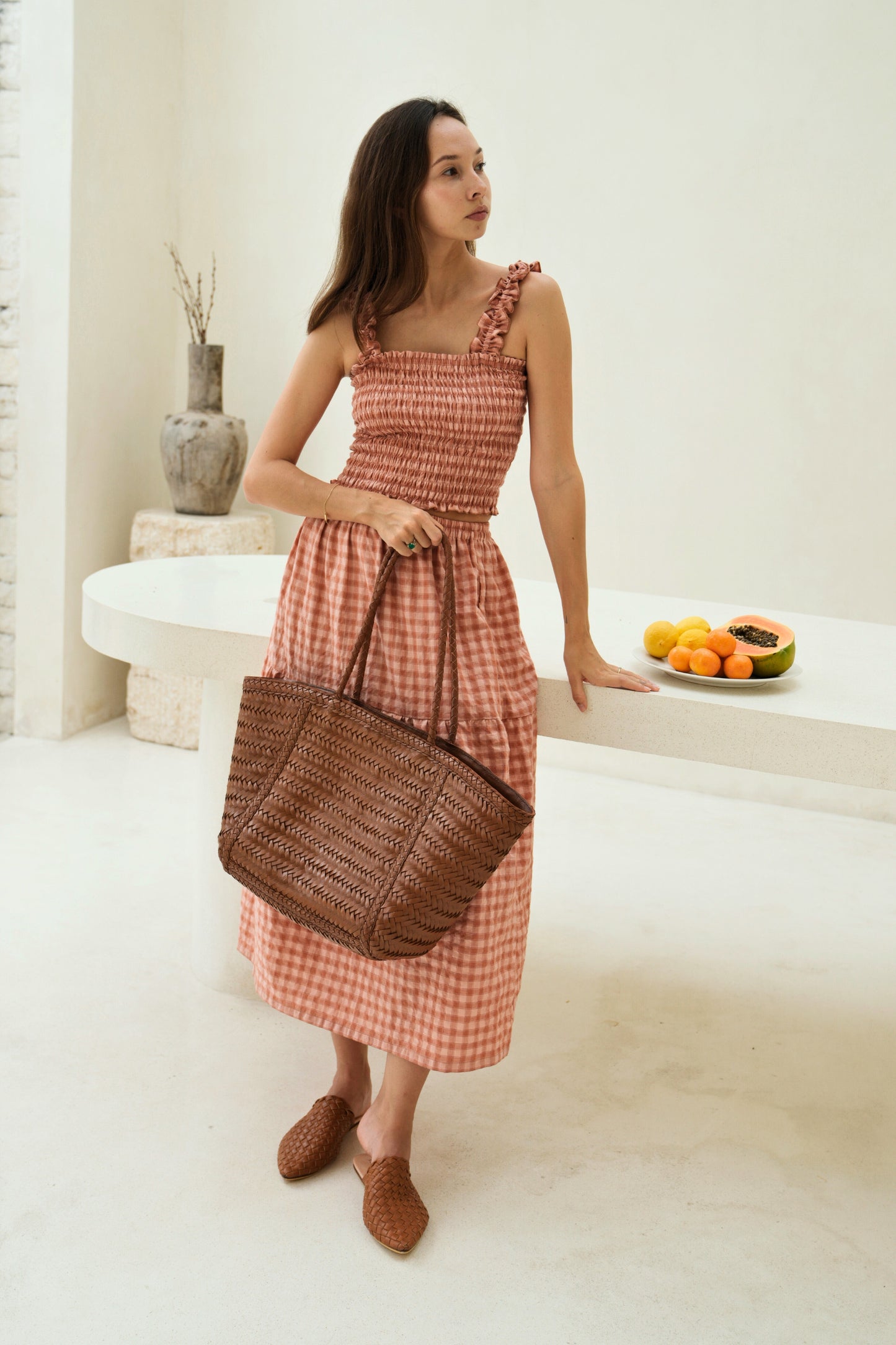 PRE-ORDER - Phoebe Handwoven Leather Tote in Brown
