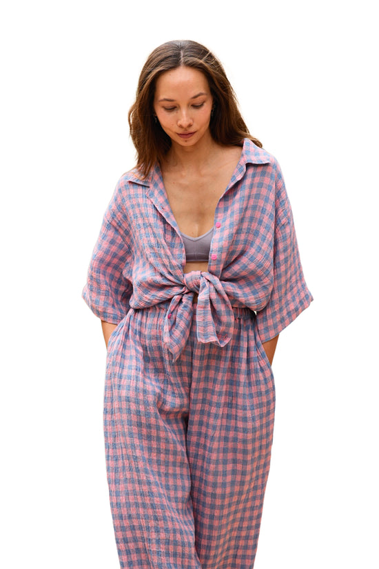 Vanessa Linen Gingham Shirt in Lavender