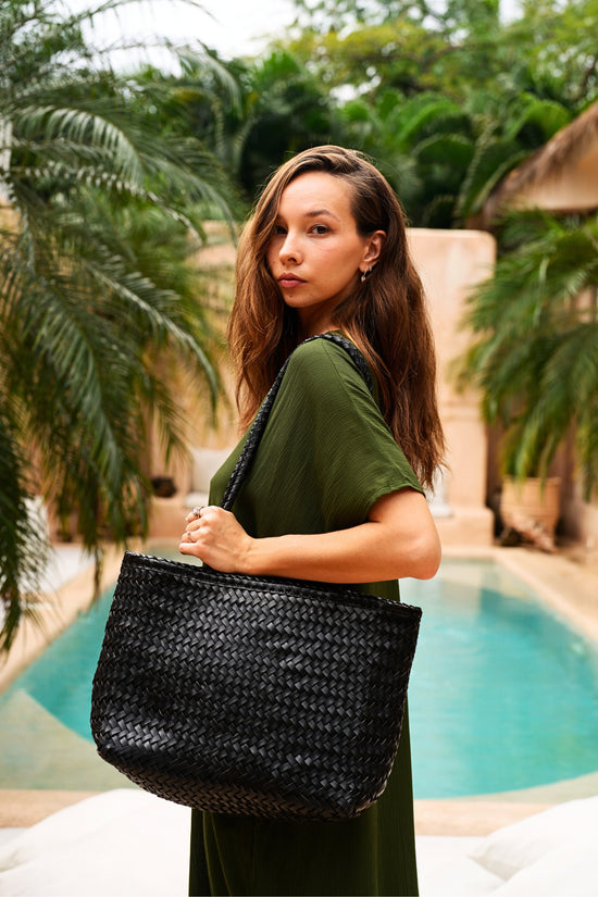 Garcia Artisan Handwoven Leather Tote in Black