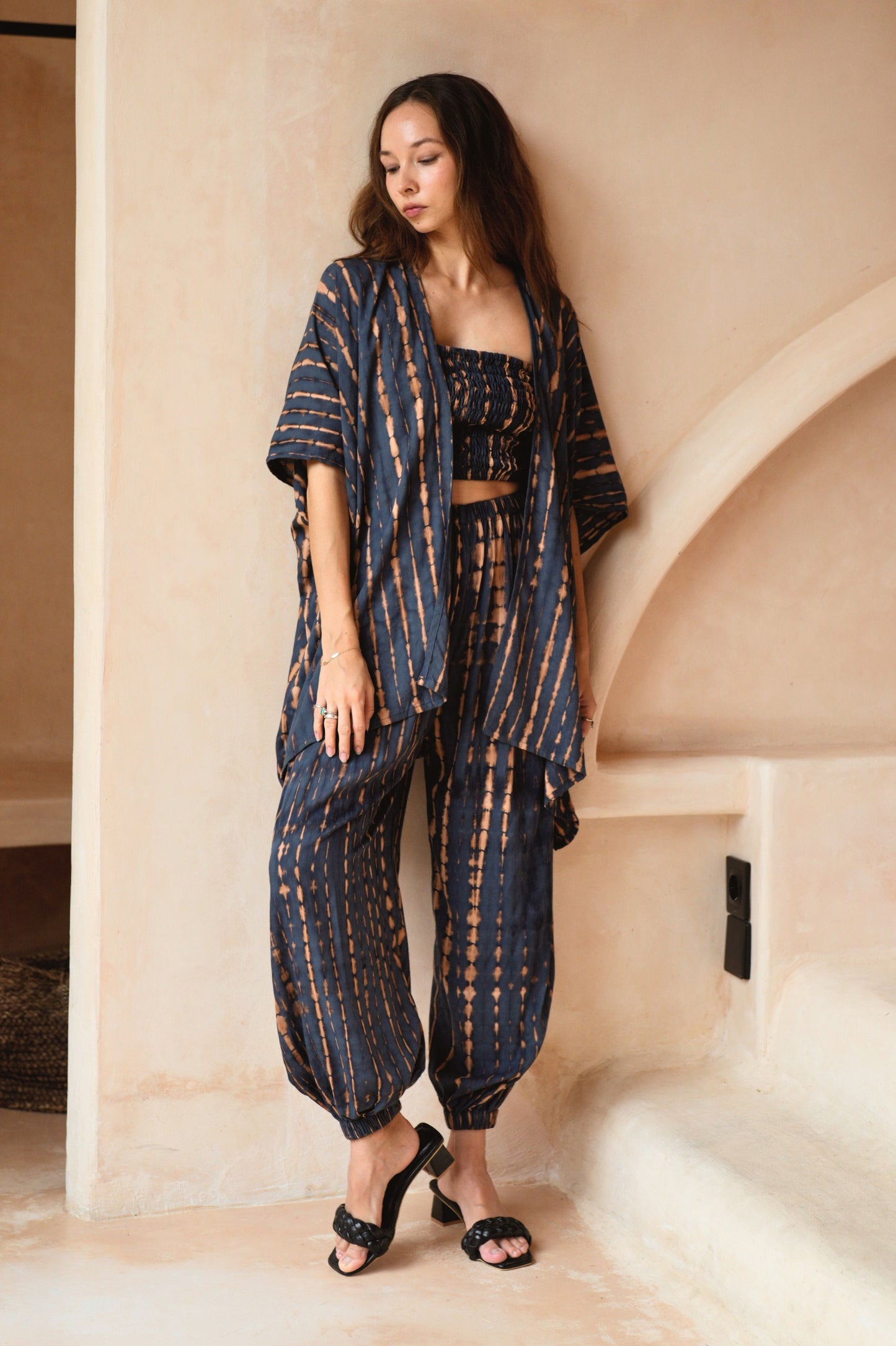 Angela Short Kimono Duster in Deep Sea Blue