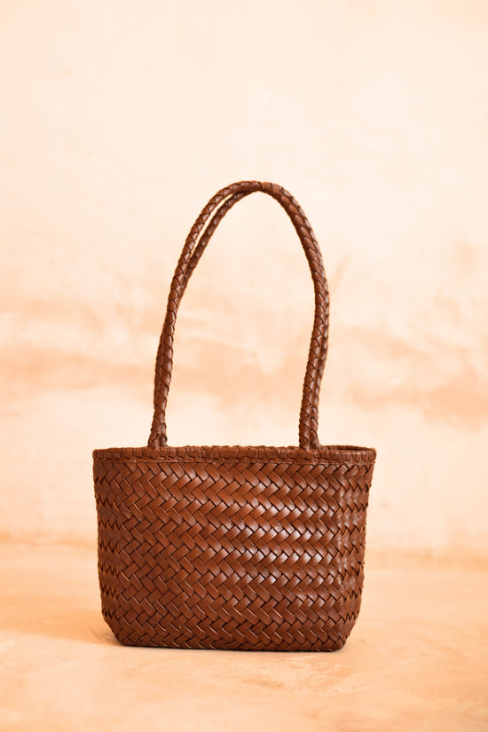 Maria Artisan Handwoven Leather Mini Tote in Brown