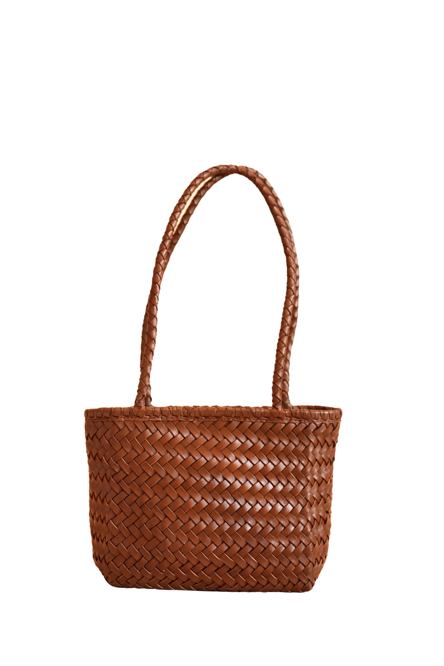 Maria Artisan Handwoven Leather Mini Tote in Brown