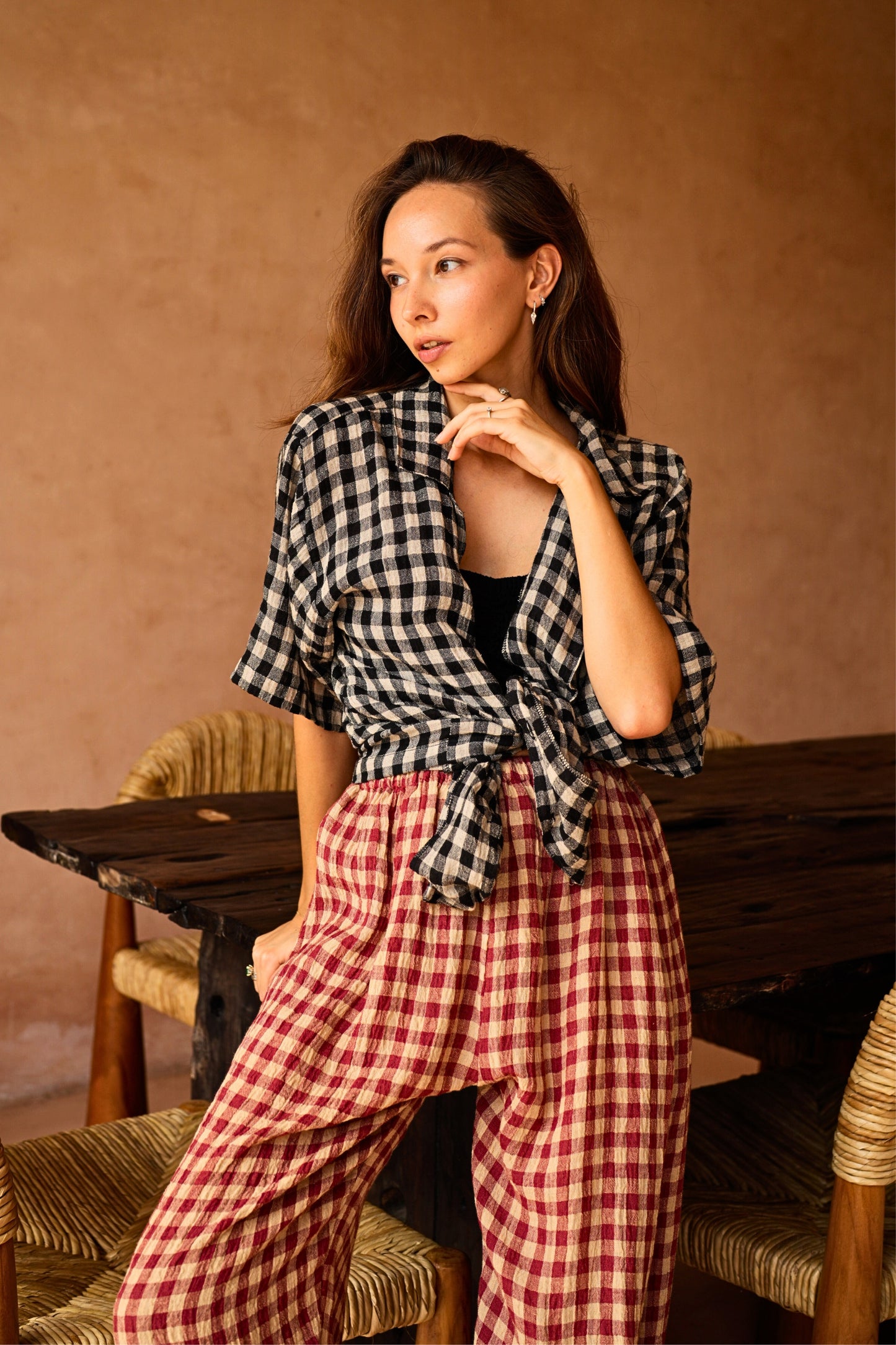Vanessa Linen Gingham Shirt in Black