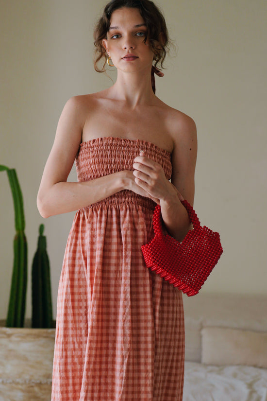 Heart Shape Beaded Tote in Red