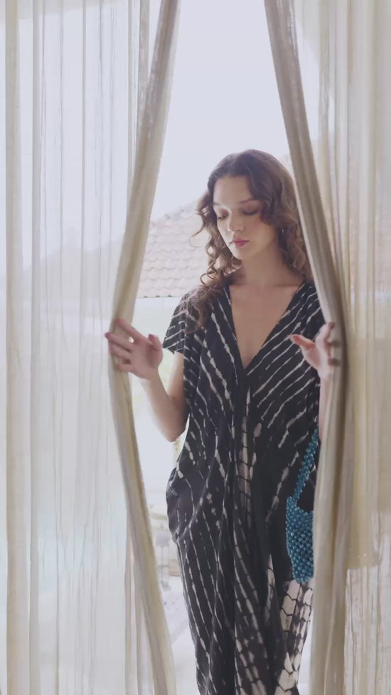 Load and play video in Gallery viewer, Madella Hand Dyed Kaftan Dress in Black Tie Dyed
