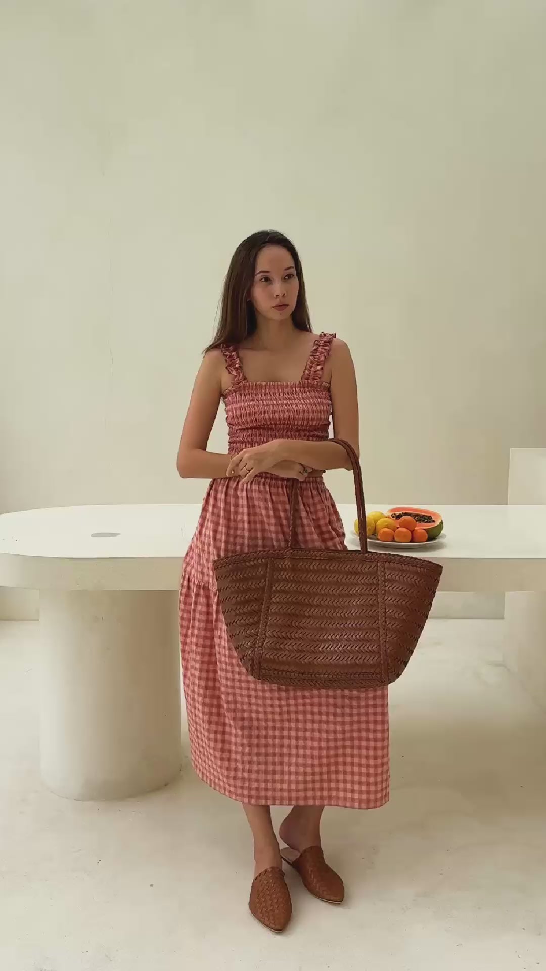 Load and play video in Gallery viewer, PRE-ORDER - Phoebe Handwoven Leather Tote in Brown

