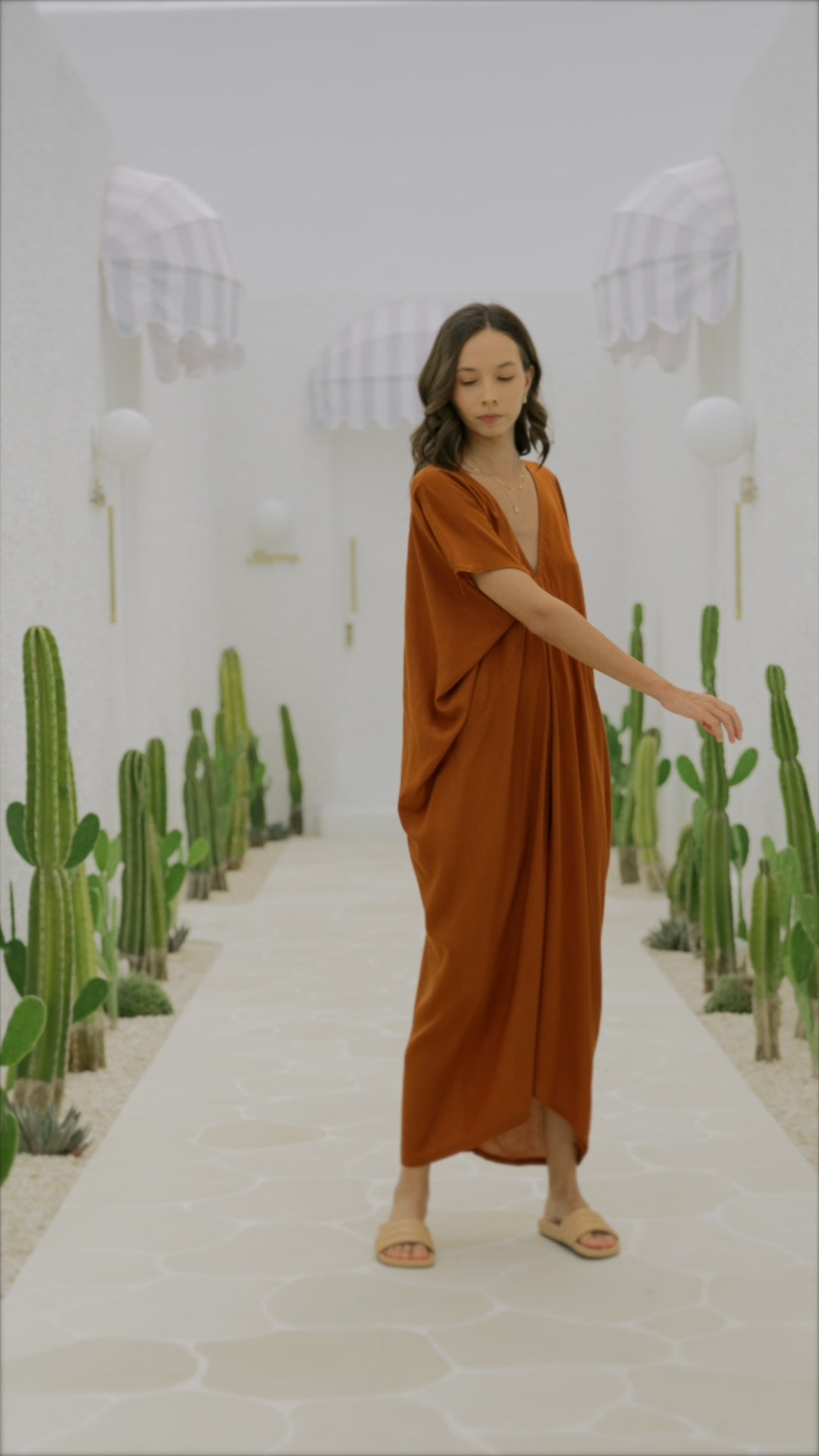 Load and play video in Gallery viewer, Bali Kaftan Dress in Terracotta
