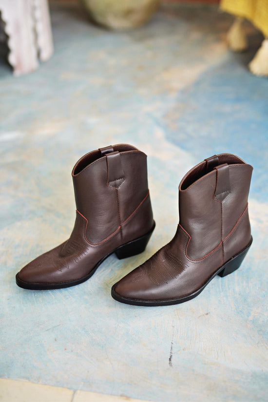 Kamila Cowboy Leather Boots in Dark Brown