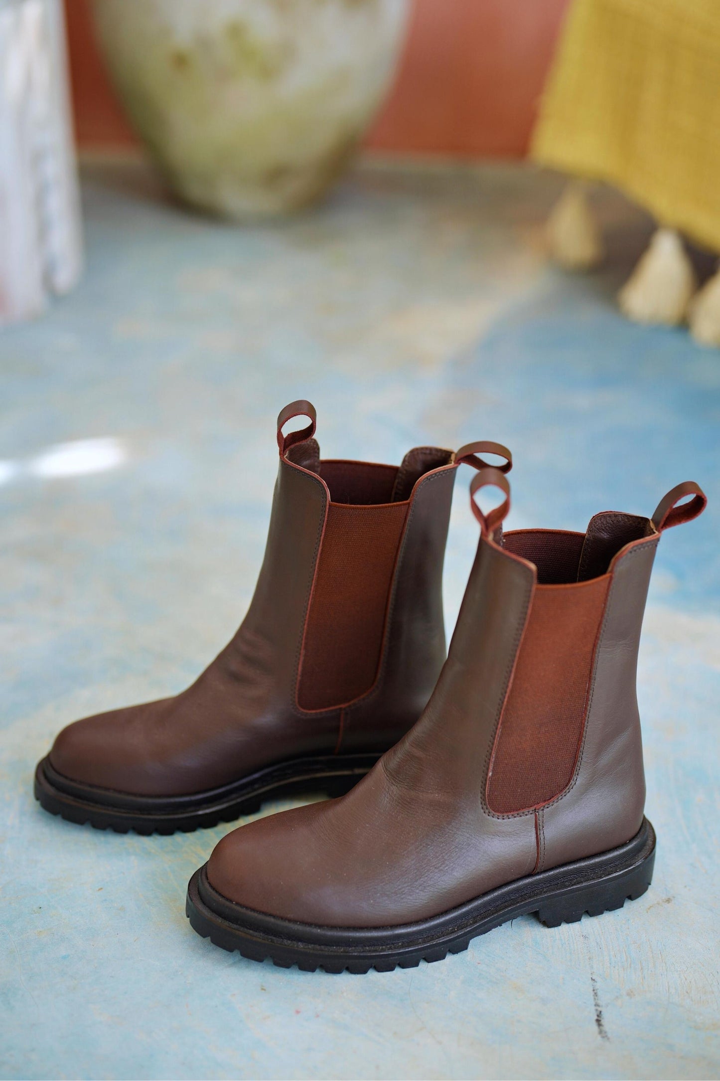 Jordyn Chelsea Leather Boots in Dark Brown
