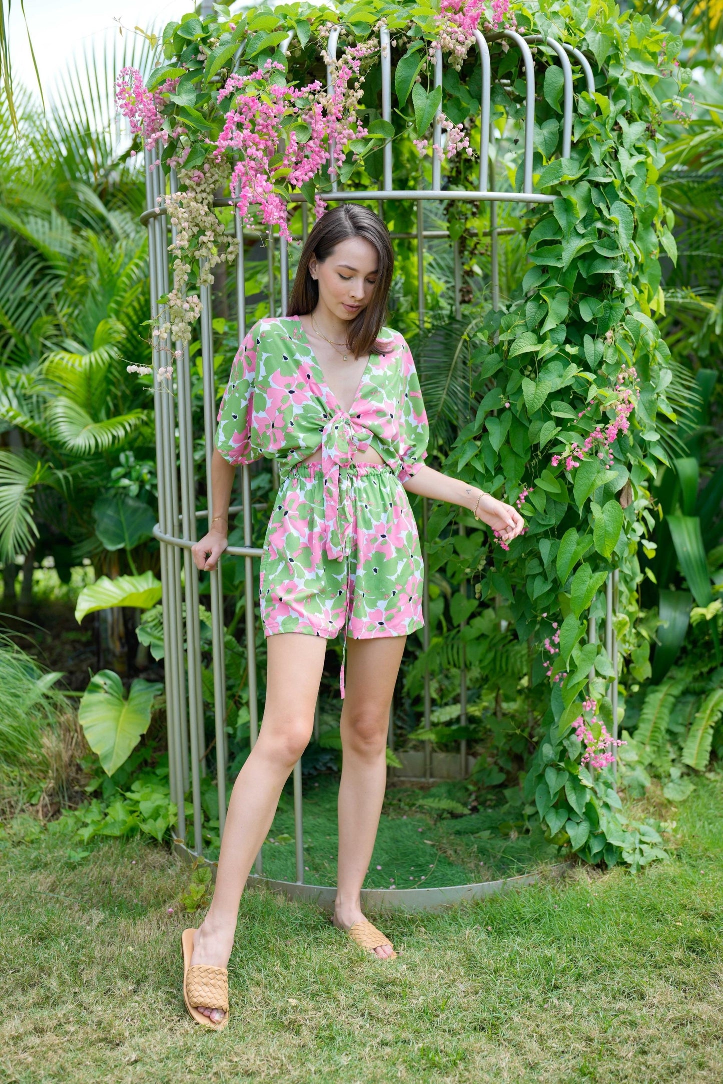 Aubrey Floral Wrap Top in Pink Garden
