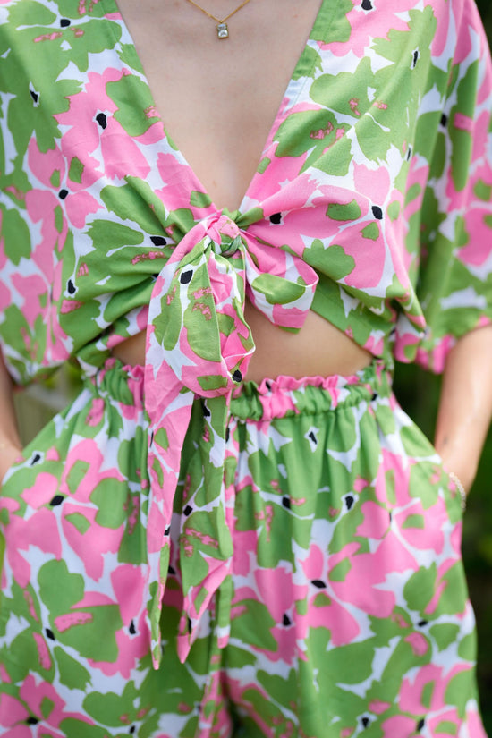 Aubrey Floral Wrap Top in Pink Garden