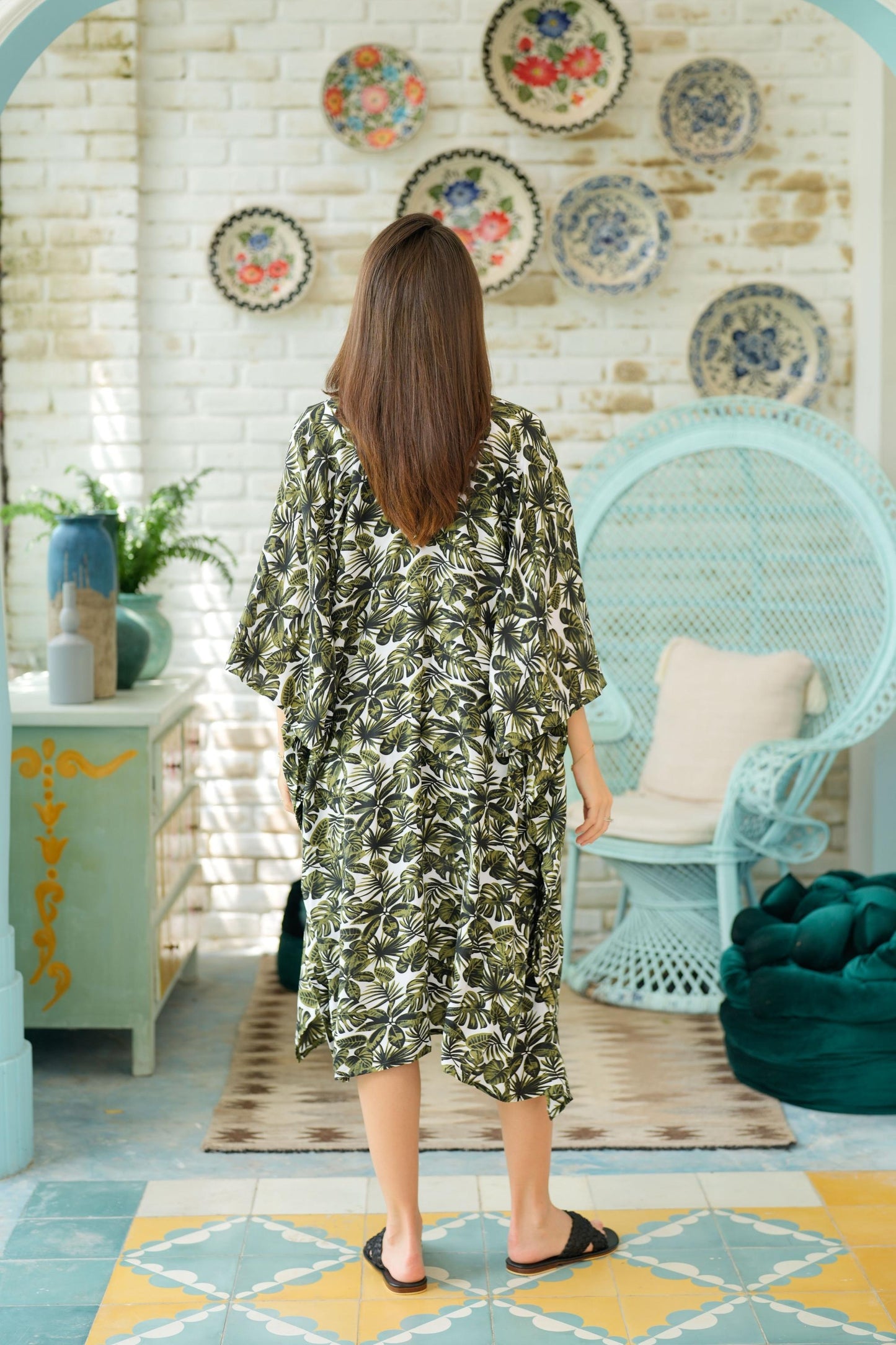 Natalia Midi Kimono Robe in Vintage Green