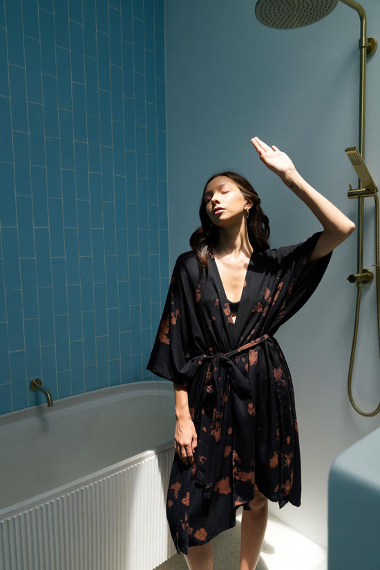 Alaia Hand Tie Dyed Kimono in Black
