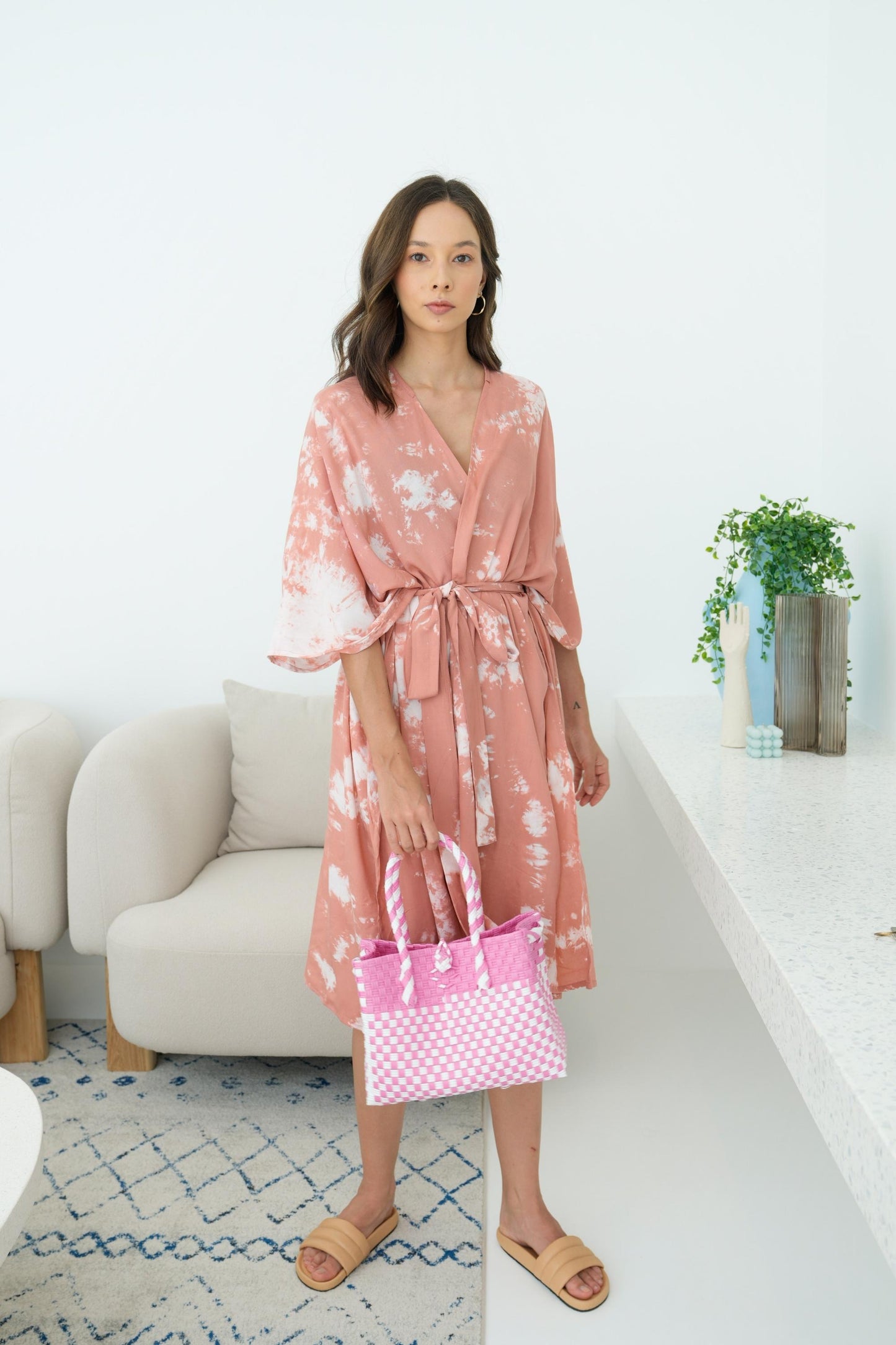 Alaia Hand Tie Dyed Kimono in Pink