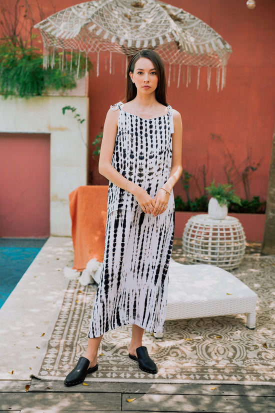 Load image into Gallery viewer, Alice Maxi Dress in White &amp;amp; Black Tie Dyed
