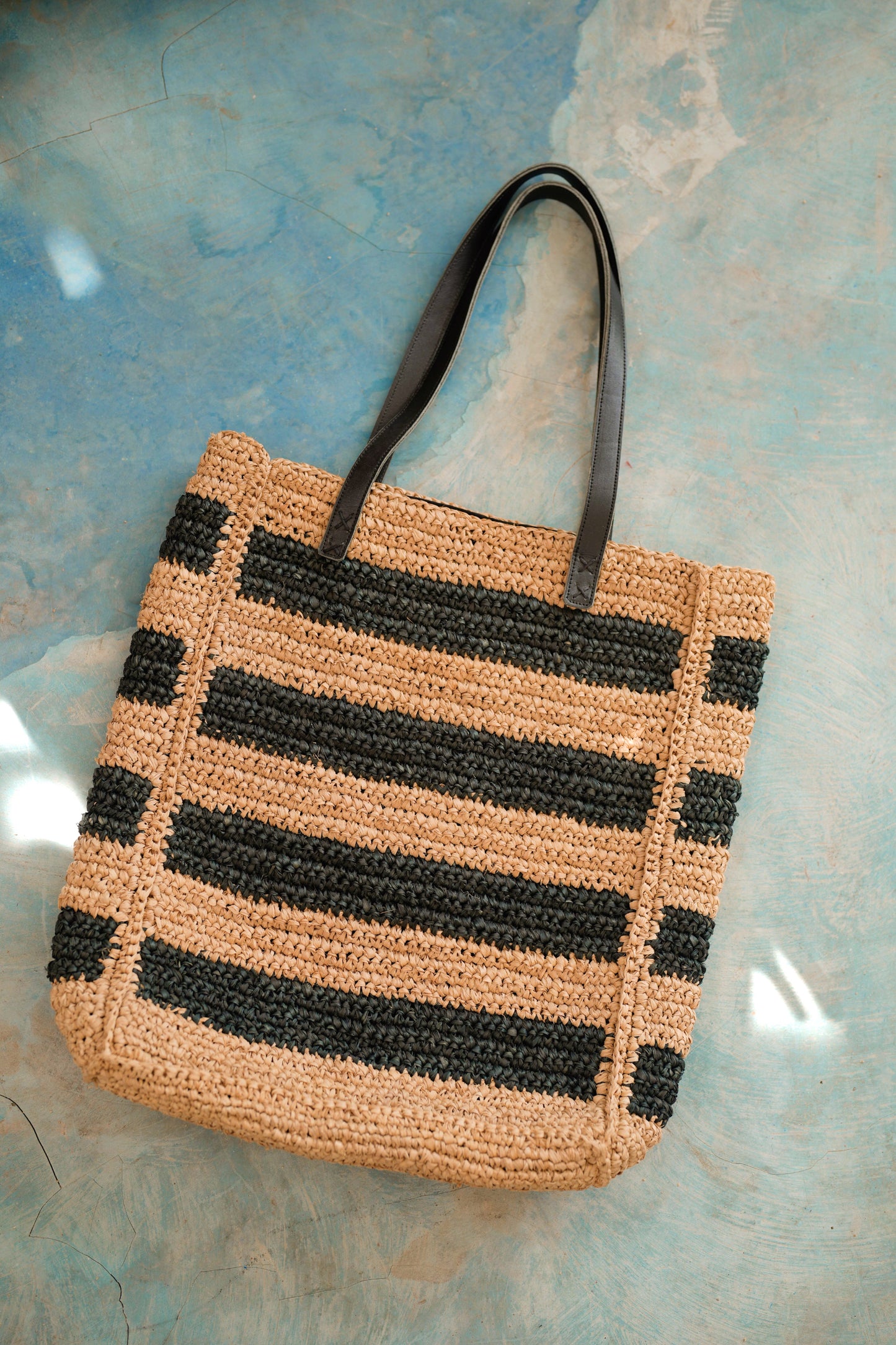 Alina All Over Striped Premium Raffia Tote