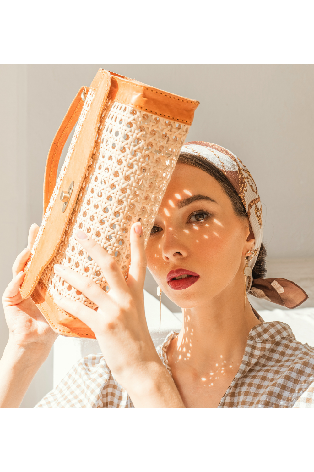 Audrey Rattan Clutch - Camel