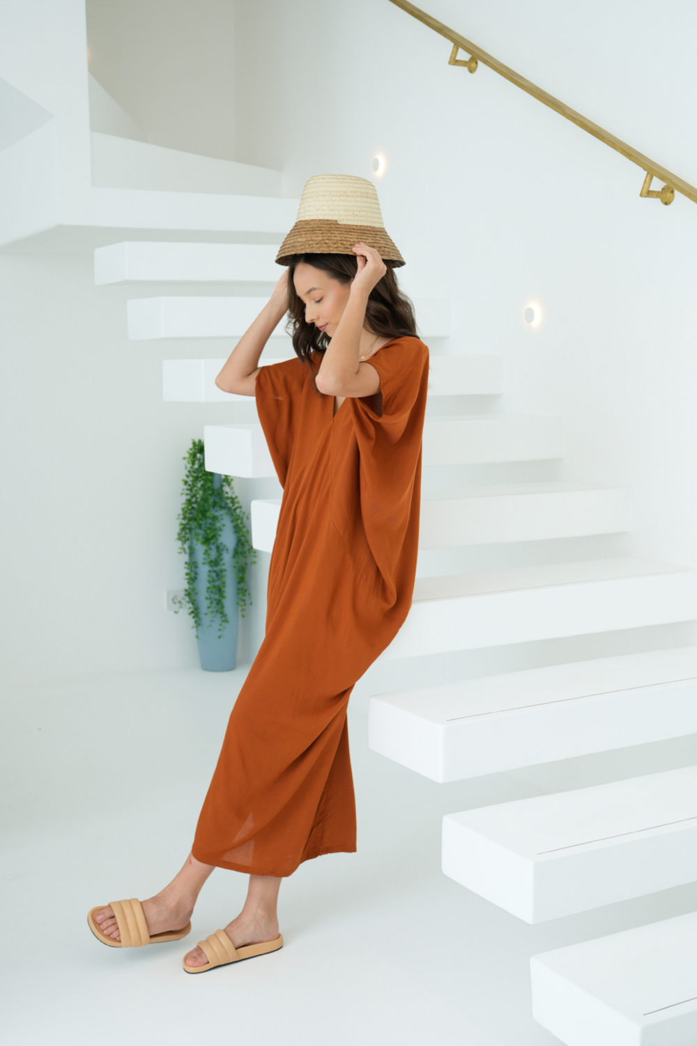 Bali Kaftan Dress in Brunt Orange